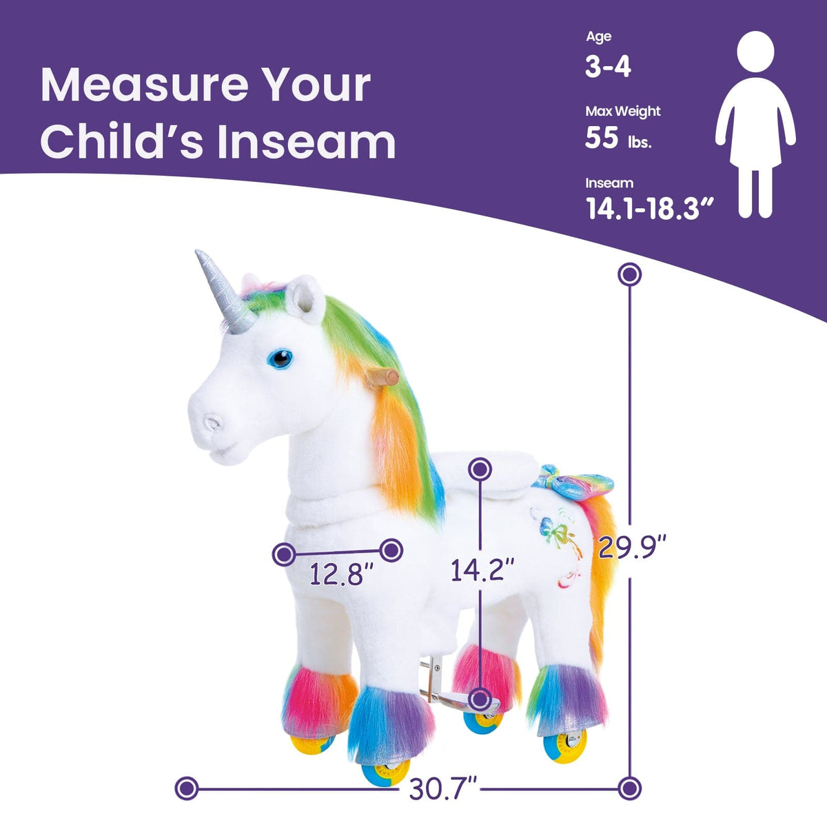 Model X Unicorn Ride On Toy for Age 3-4 Rainbow | HT Animal Supply