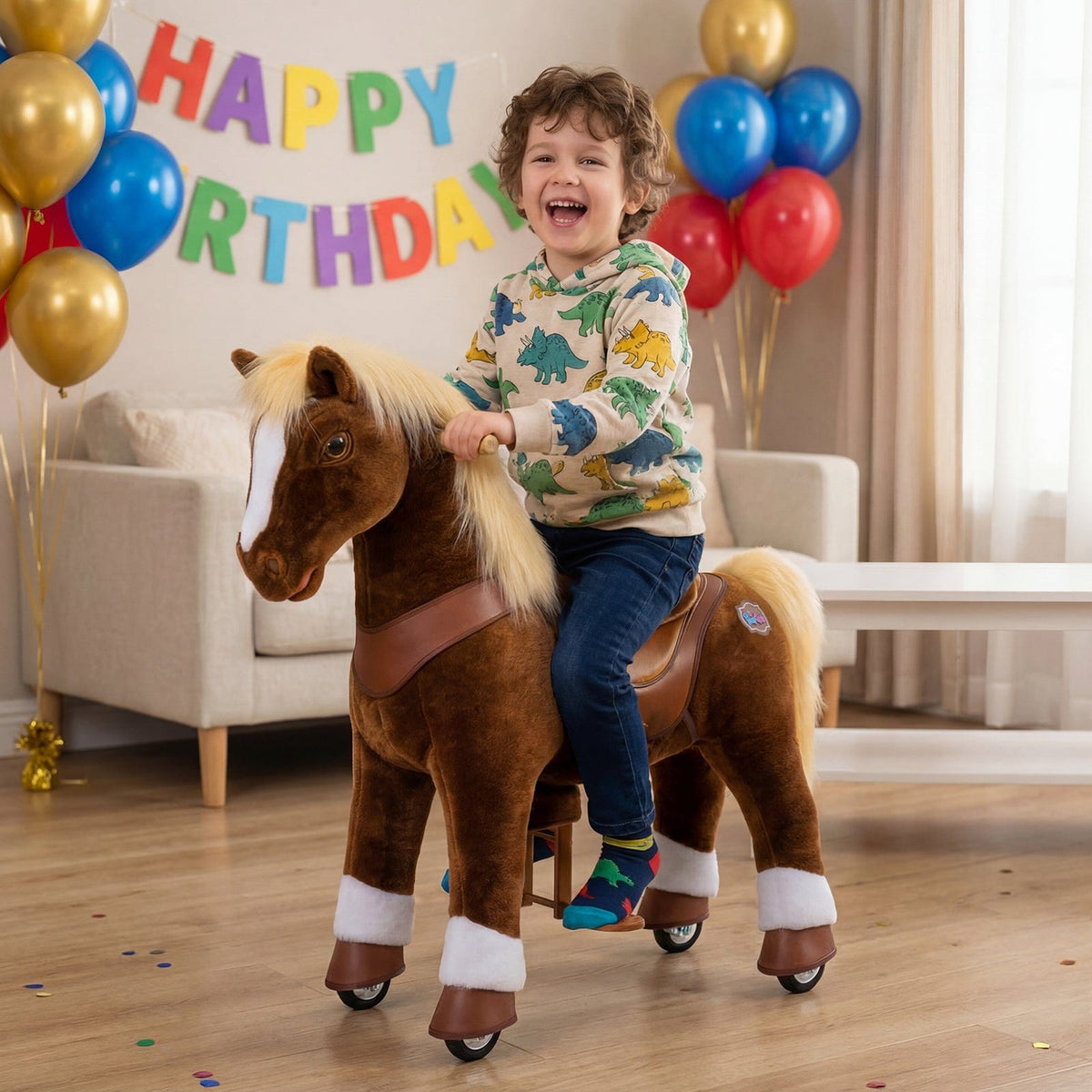 Model Y Brown Horse Rideable Toy for Age 4-7