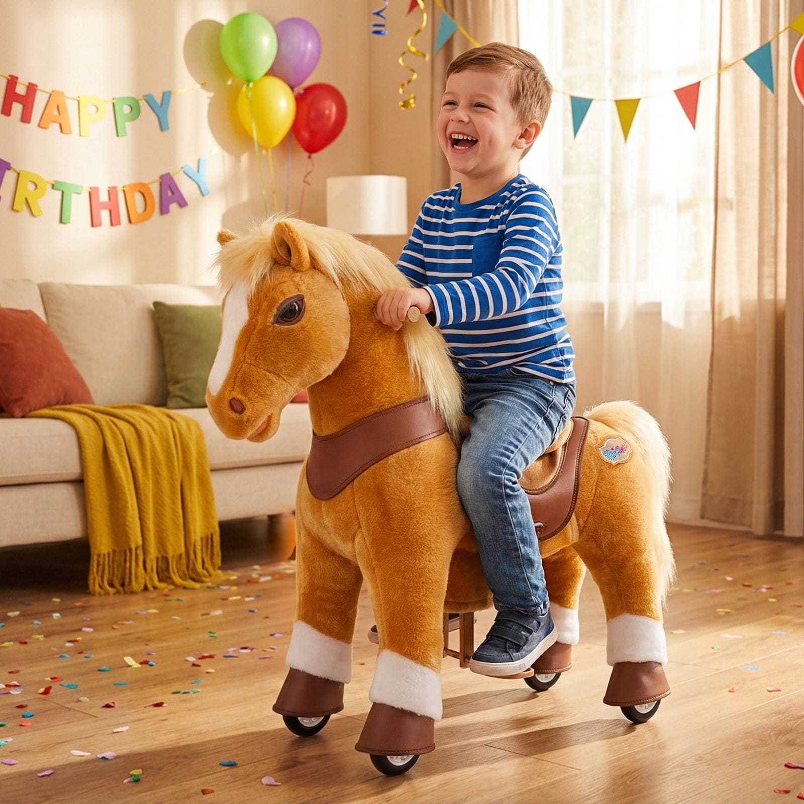 Model Y Light Brown Horse Rideable Toy for Age 4-7