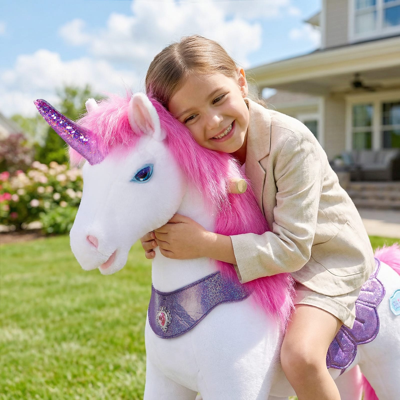 Model Y Pink/Purple Unicorn Rideable Toy for Age 4-7