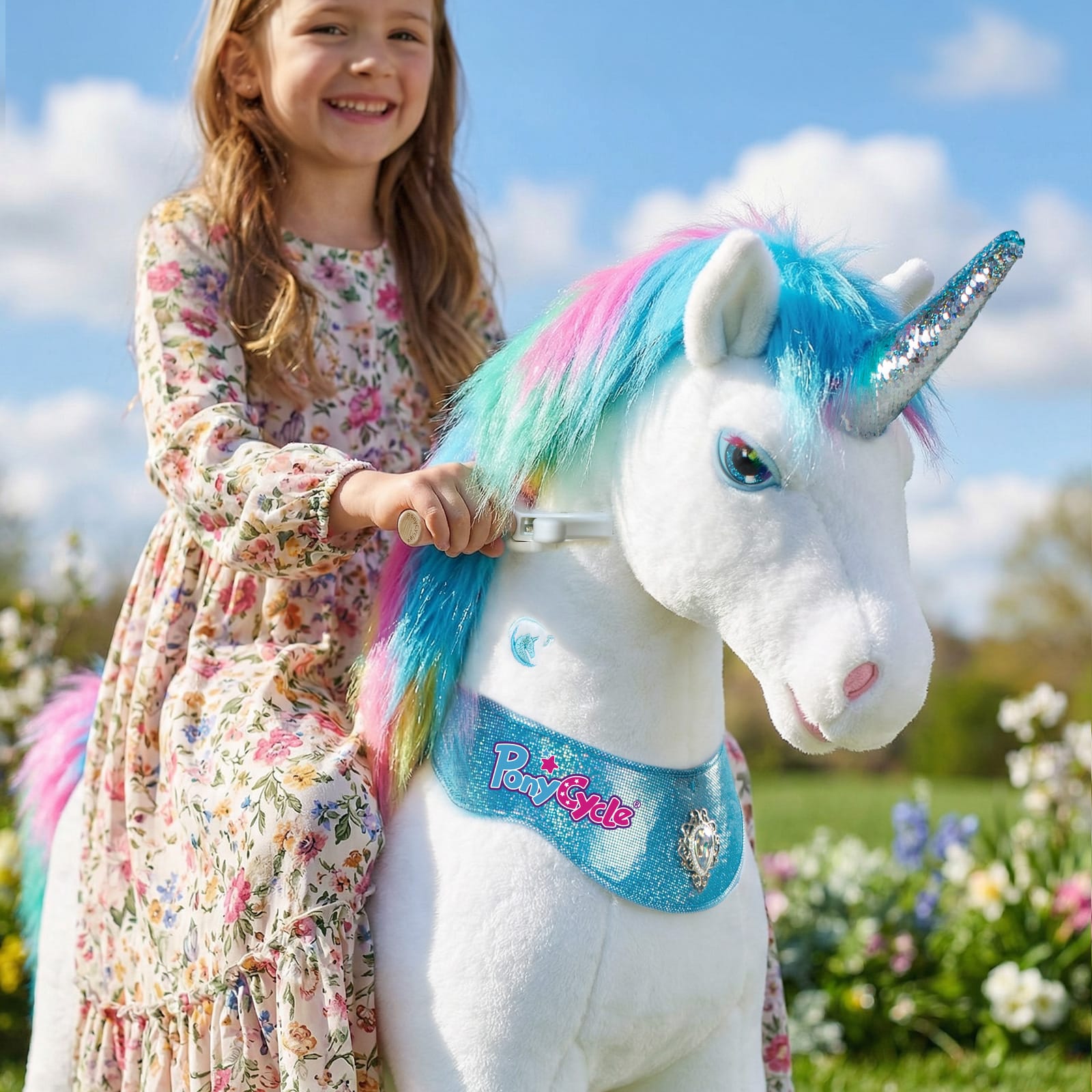 Model Y Rainbow Unicorn Rideable Toy for Age 4-7