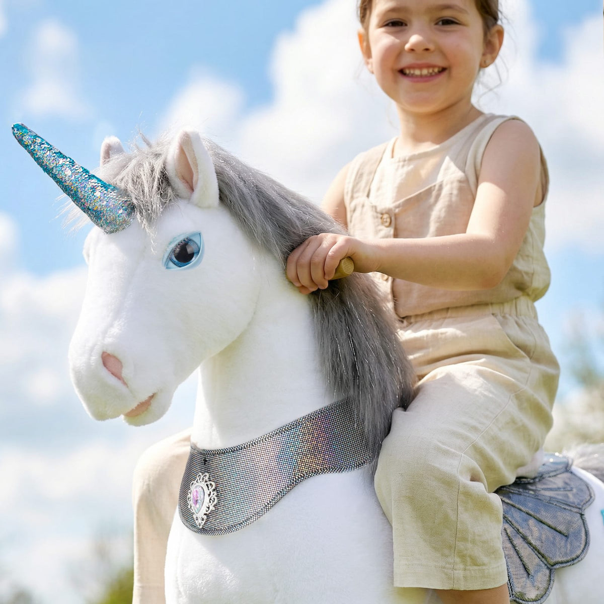 Model Y Grey Unicorn Rideable Toy for Age 4-7