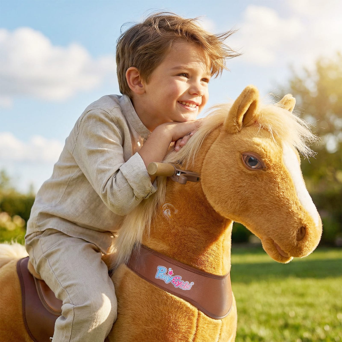 Model Y Light Brown Horse Rideable Toy for Age 4-7