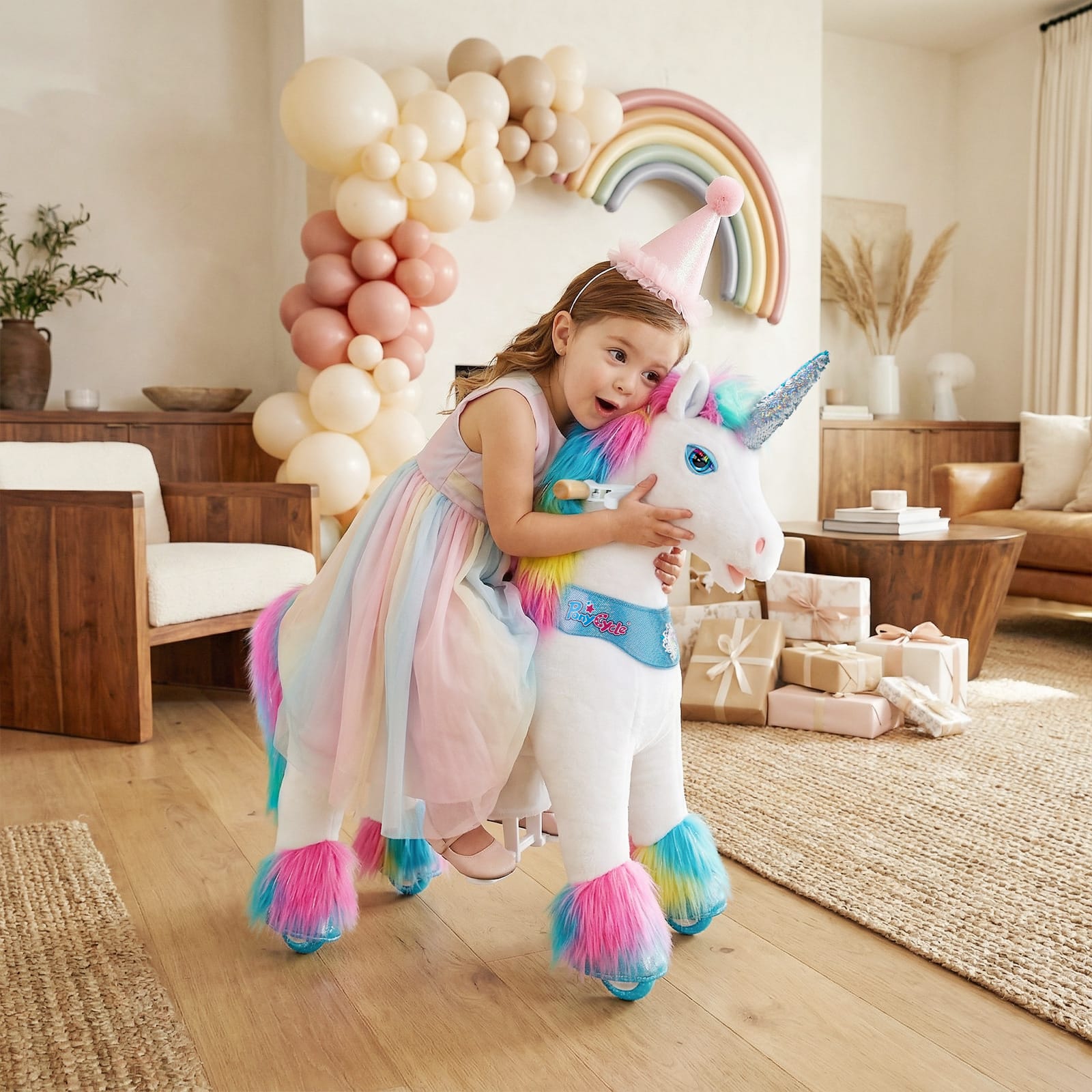 Model Y Rainbow Unicorn Rideable Toy for Age 3-4