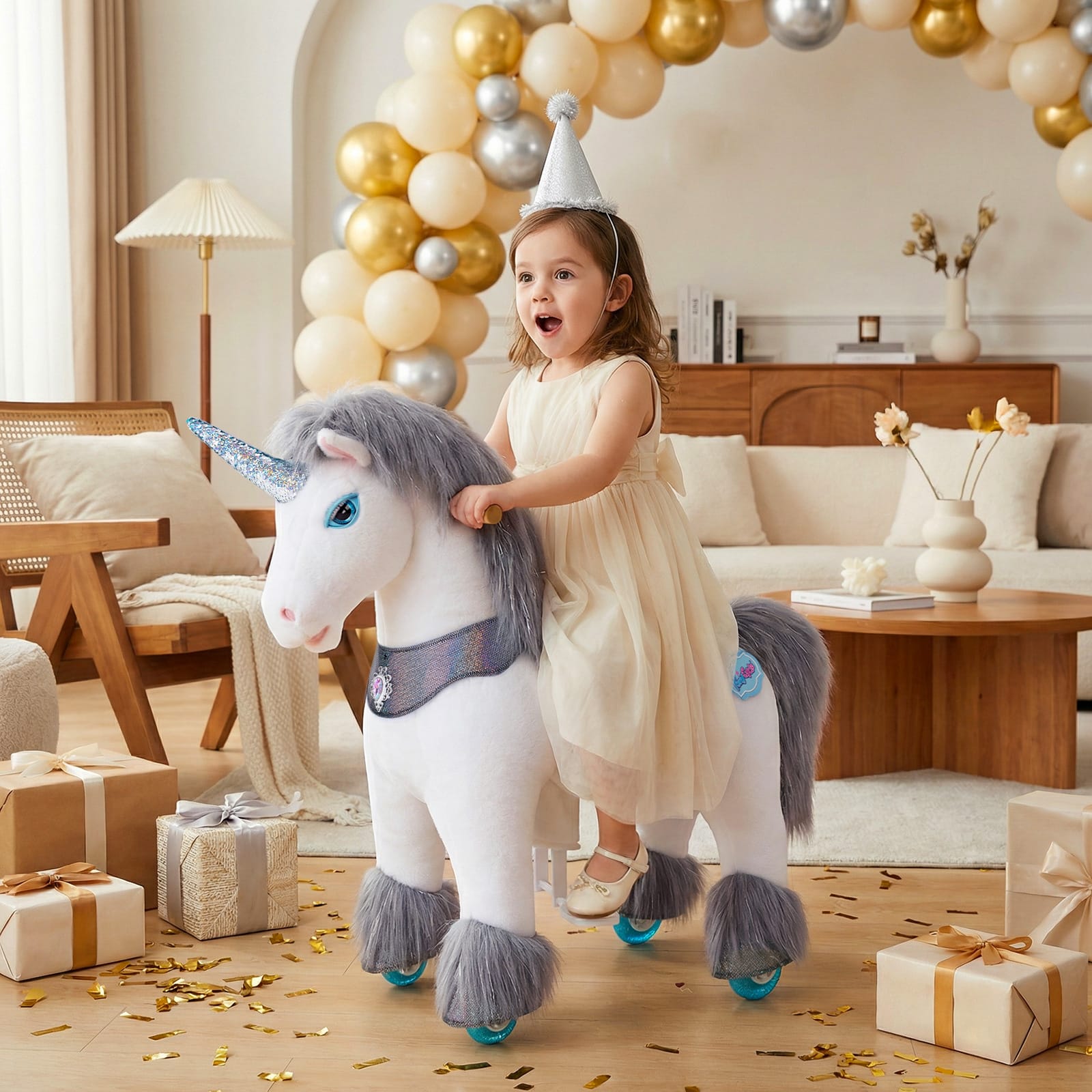 Model Y Grey Unicorn Rideable Toy for Age 3-4