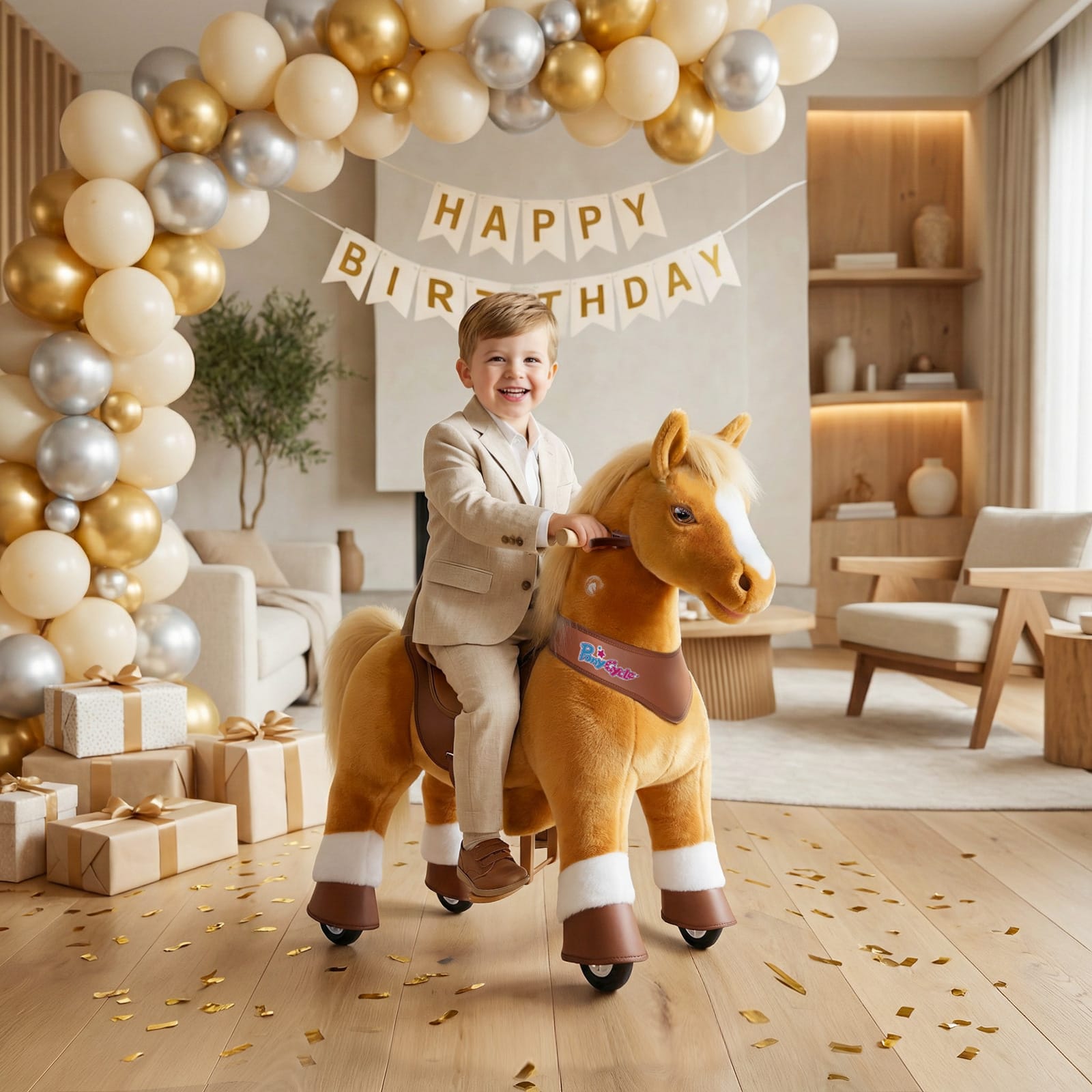 Model Y Light Brown Horse Rideable Toy for Age 3-4