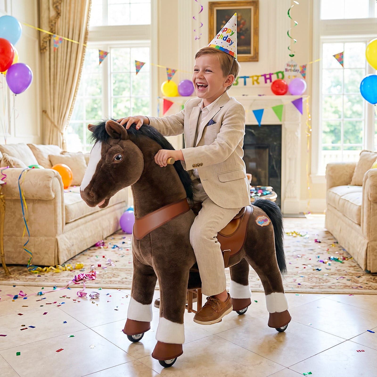 Model Y Chocolate Brown Horse Rideable Toy for Age 3-4