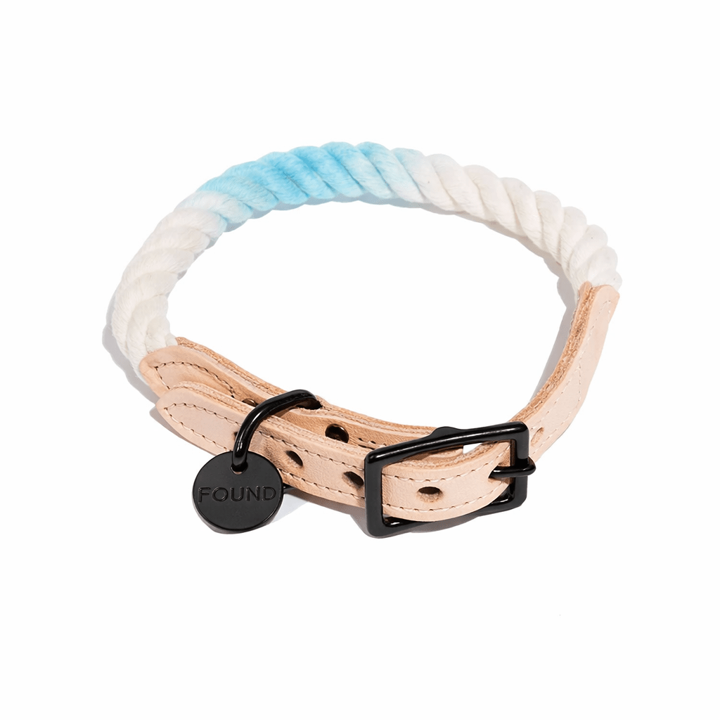 Robin’s Egg Blue Cotton Rope Cat & Dog Collar – Matte Black Hardware