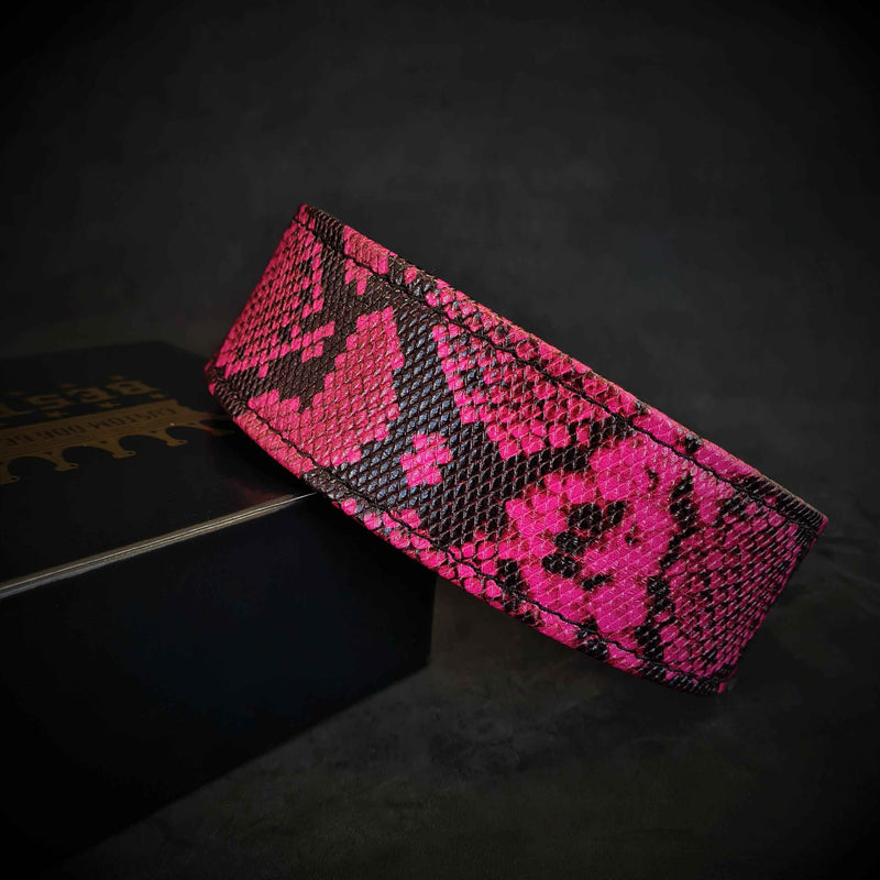 Bestia Rock Python Pink Leather Dog Collar
