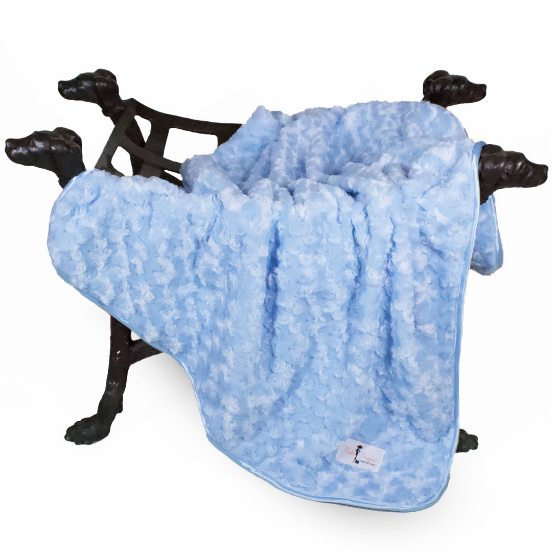 Hello Doggie Rosebud Ultra-Plush Satin Blue Dog Blanket