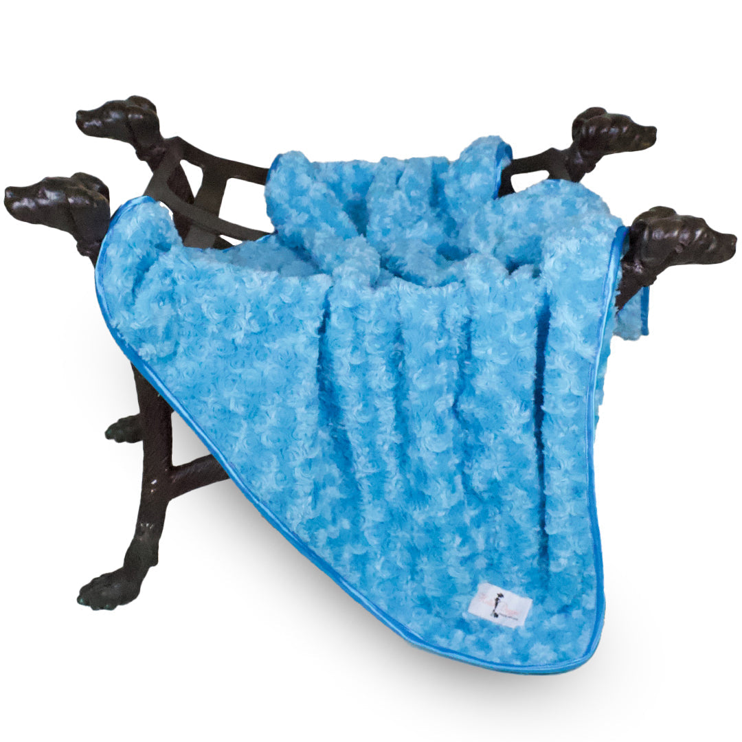 Hello Doggie Rosebud Ultra-Plush Satin Turquoise Dog Blanket