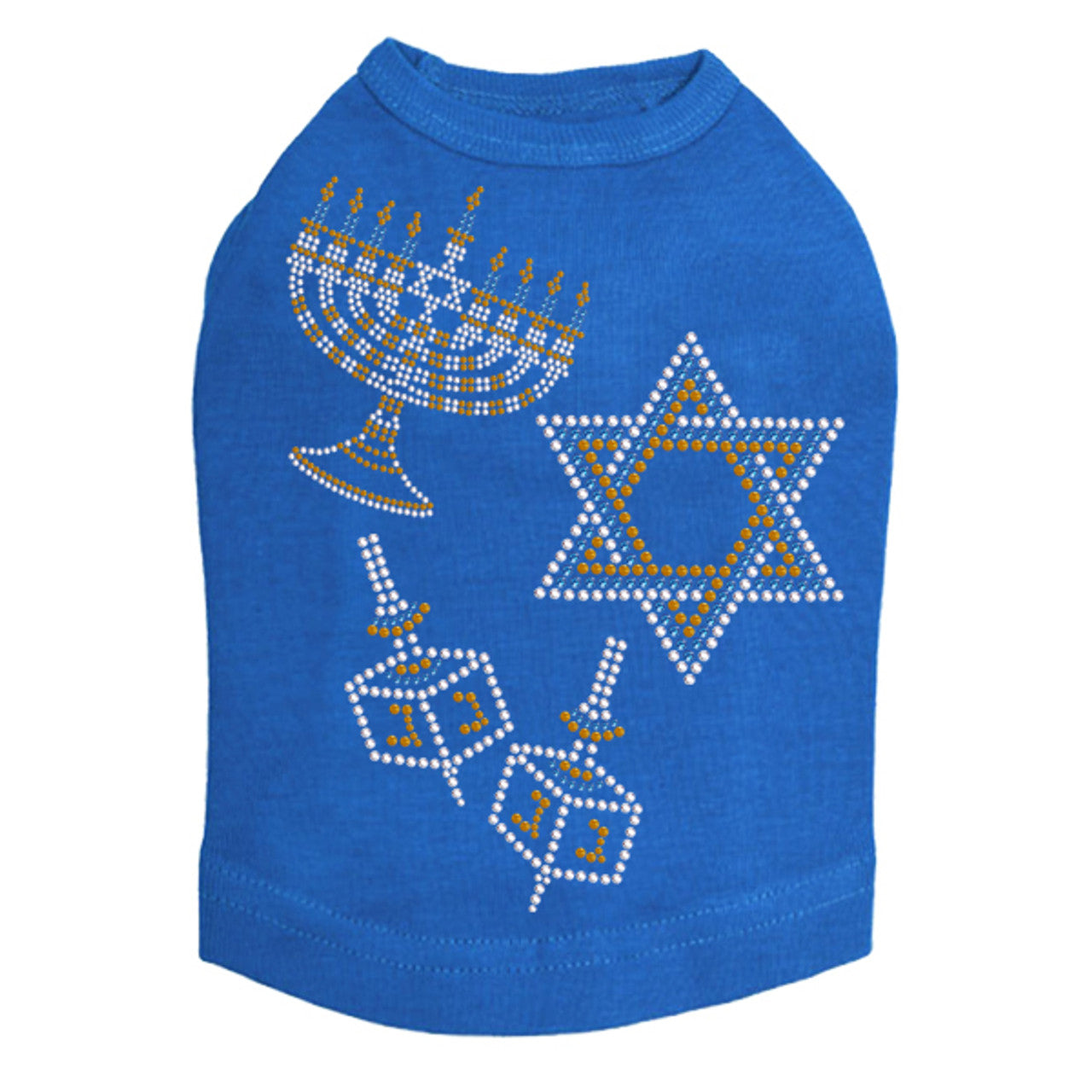 Menorah, Dreidel & Star of David (Blue & Gold) - Dog Tank