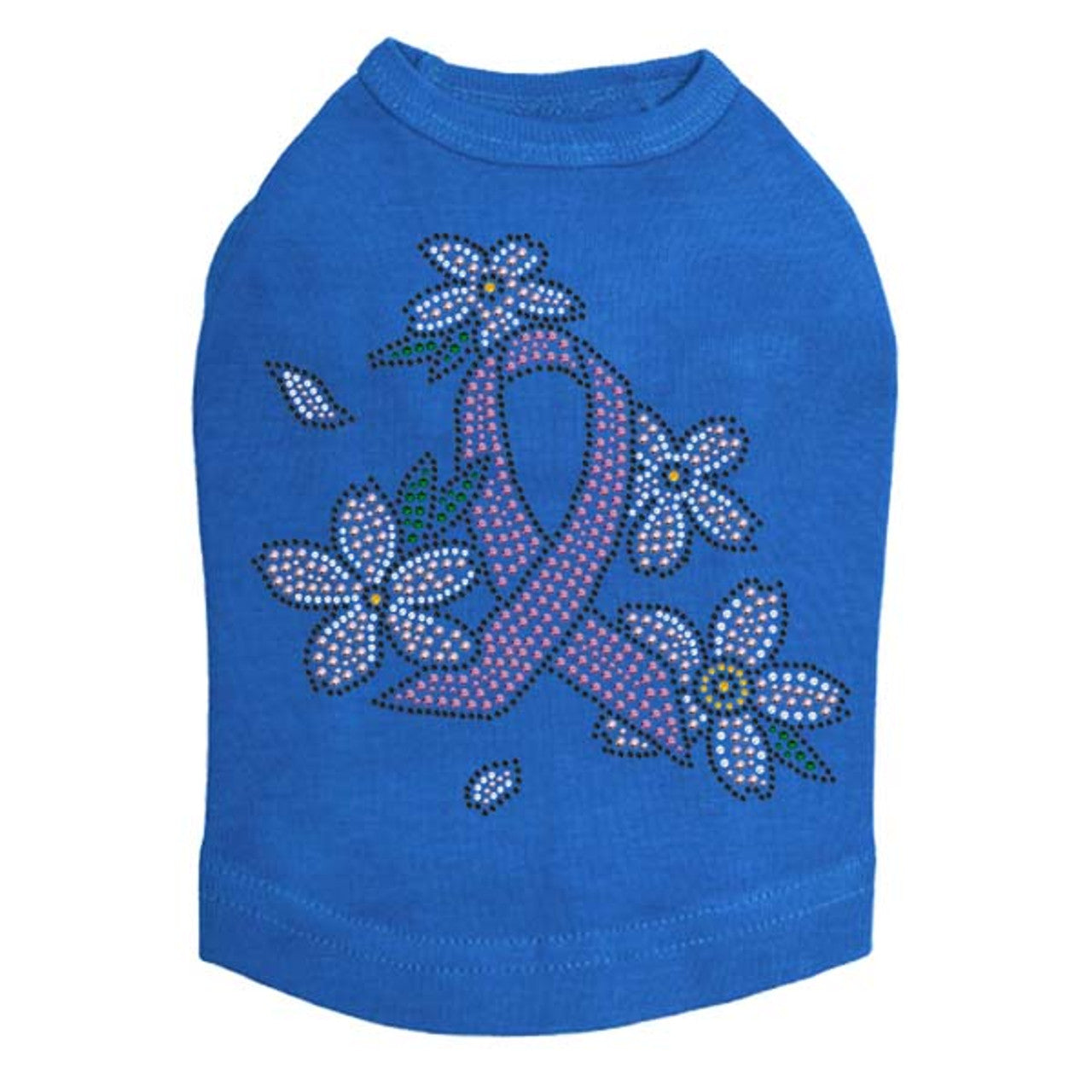 Pink Ribbon with Flowers - Dog Tank