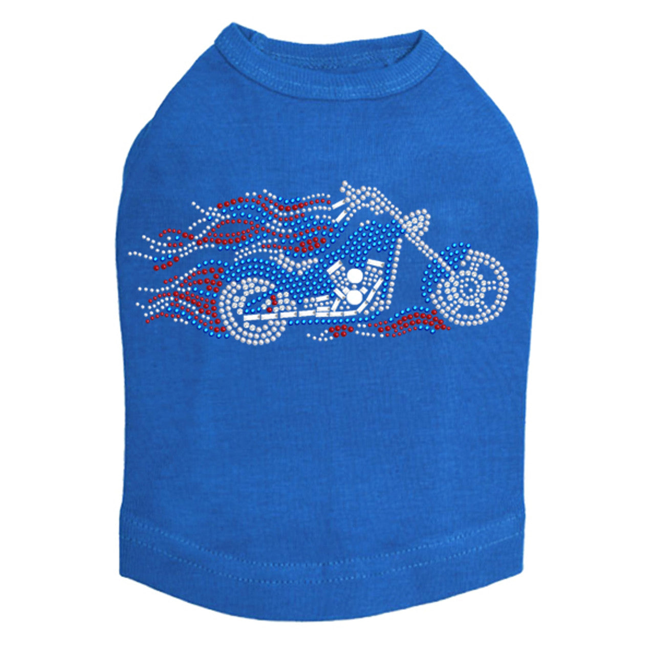 Motorcycle - Large Red, White, & Blue with Flames - Dog Tank