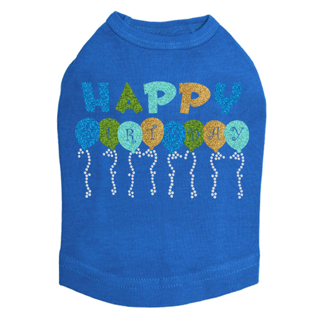 Happy Birthday Balloons (Blue) - Dog Tank