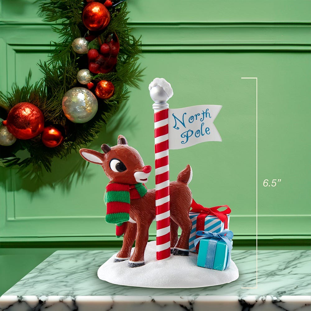 Kurt Adler 6.5-Inch Fabrich Rudolph North Pole Table Piece