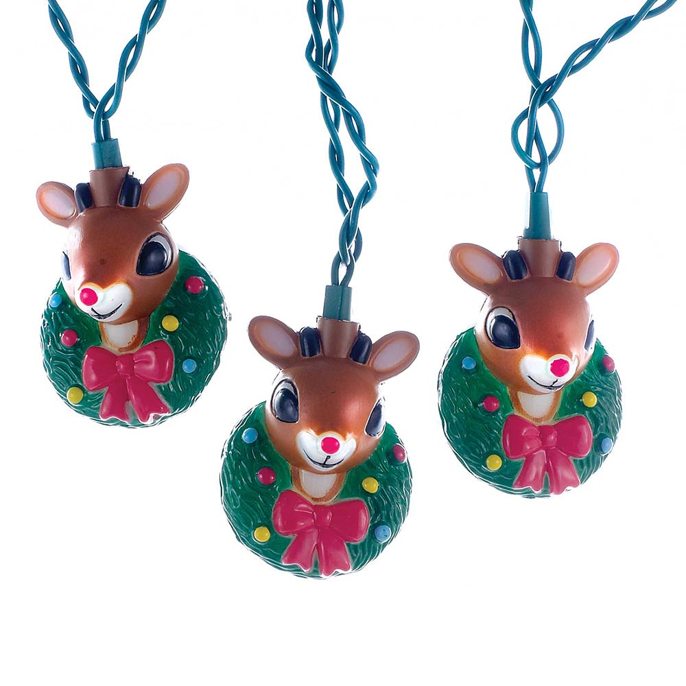 Kurt Adler 10-Light Rudolph Head with Wreath Light Set