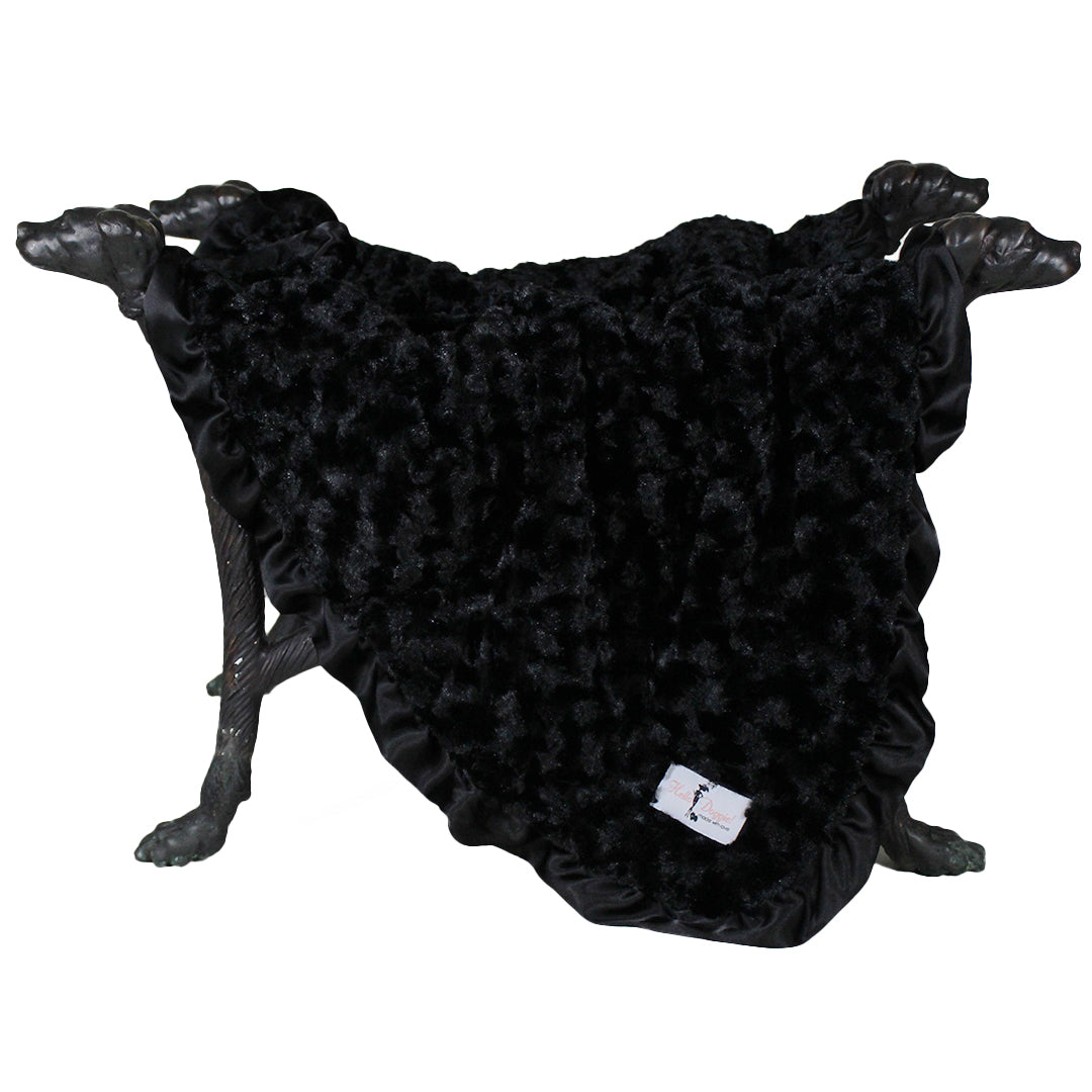 Hello Doggie Baby Ruffle (black) Satin Silk Dog Blanket