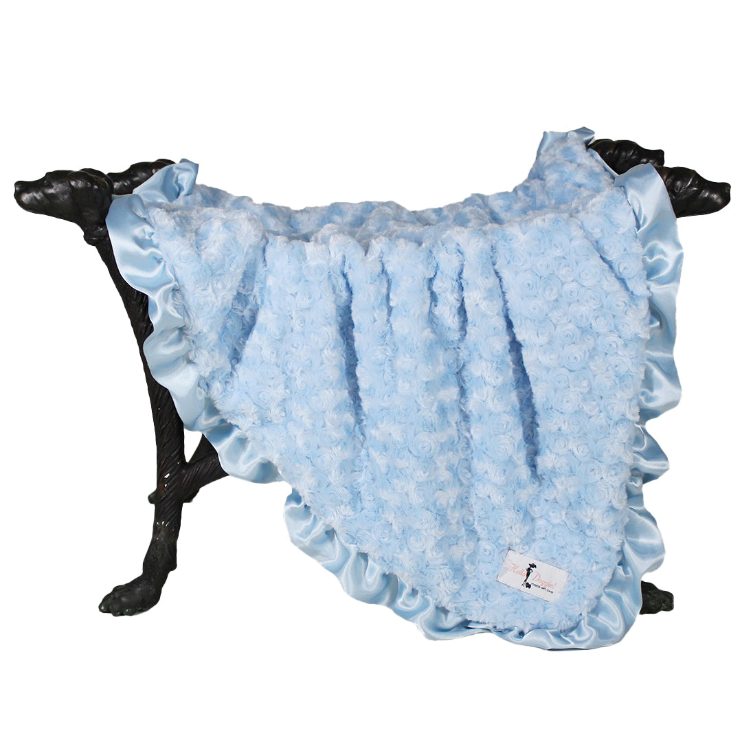 Hello Doggie Baby Ruffle (blue) Satin Silk Baby Blue Dog Blanket