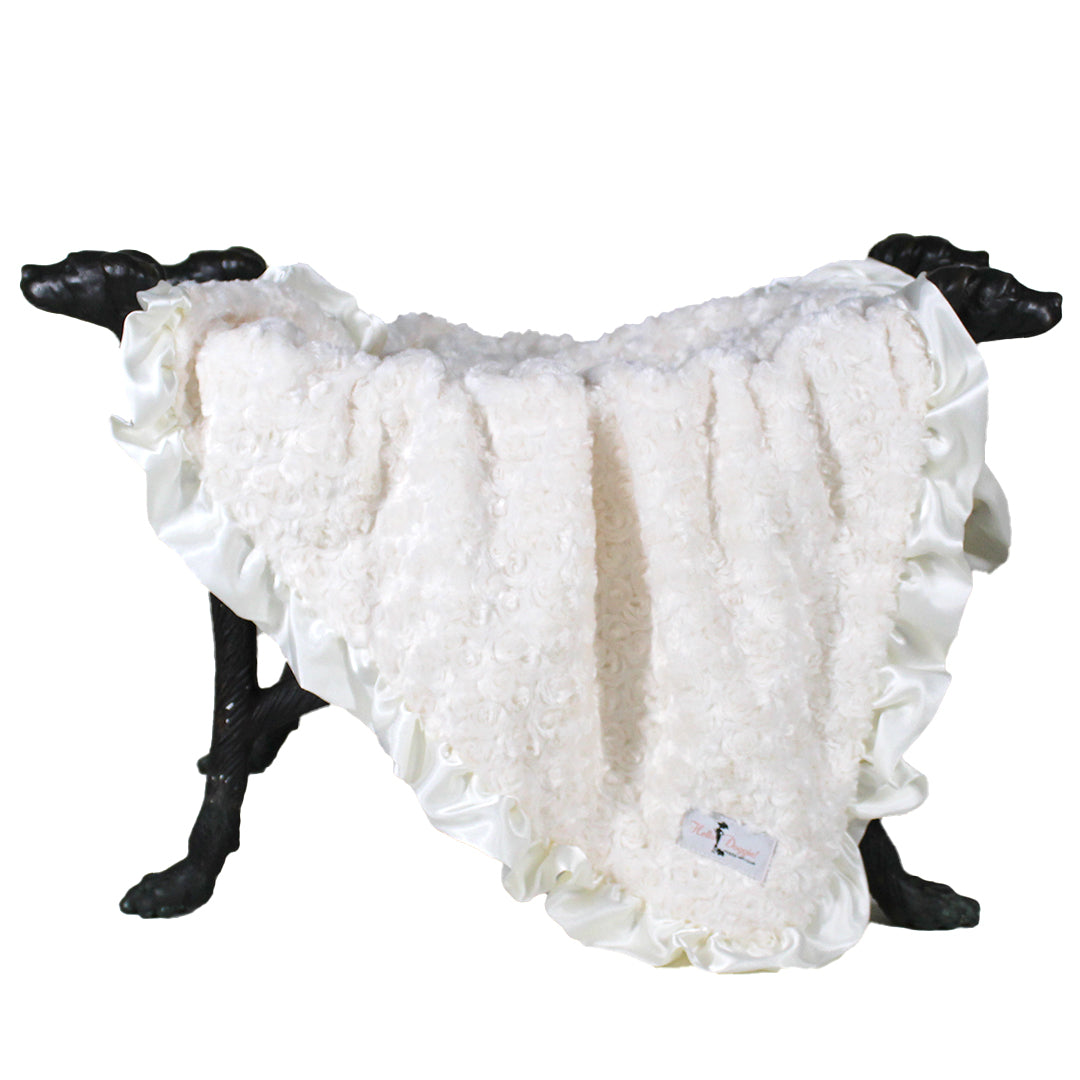 Hello Doggie Baby Ruffle (cream) Satin Silk Dog Blanket