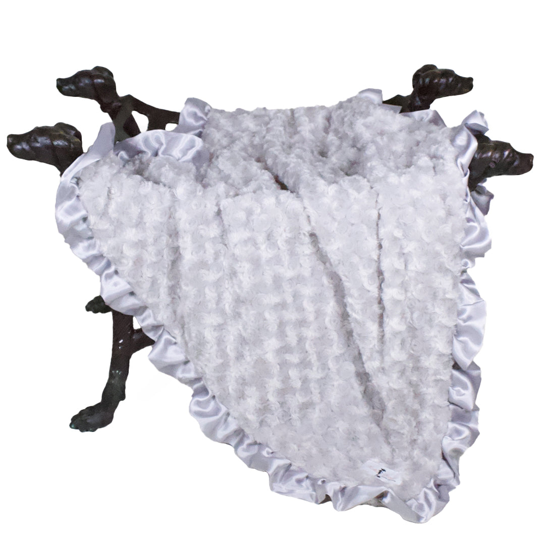 Hello Doggie Baby Ruffle (silver) Satin Silk Dog Blanket