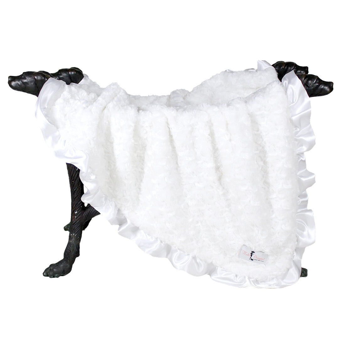 Hello Doggie Baby Ruffle (white) Satin Silk Dog Blanket
