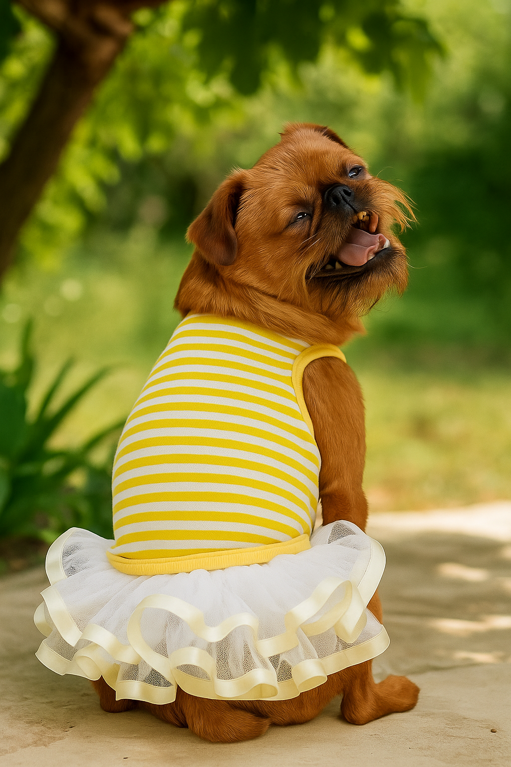 Parisian Pet Ballerina Dress for Dogs and Cats, Comfortable Sleeveless, Yellow with White Stripes