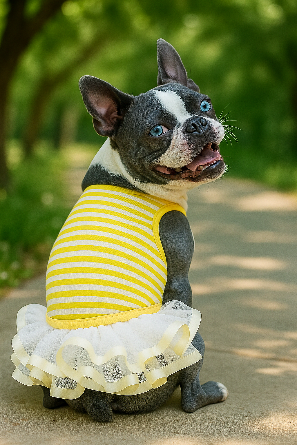 Parisian Pet Ballerina Dress for Dogs and Cats, Comfortable Sleeveless, Yellow with White Stripes