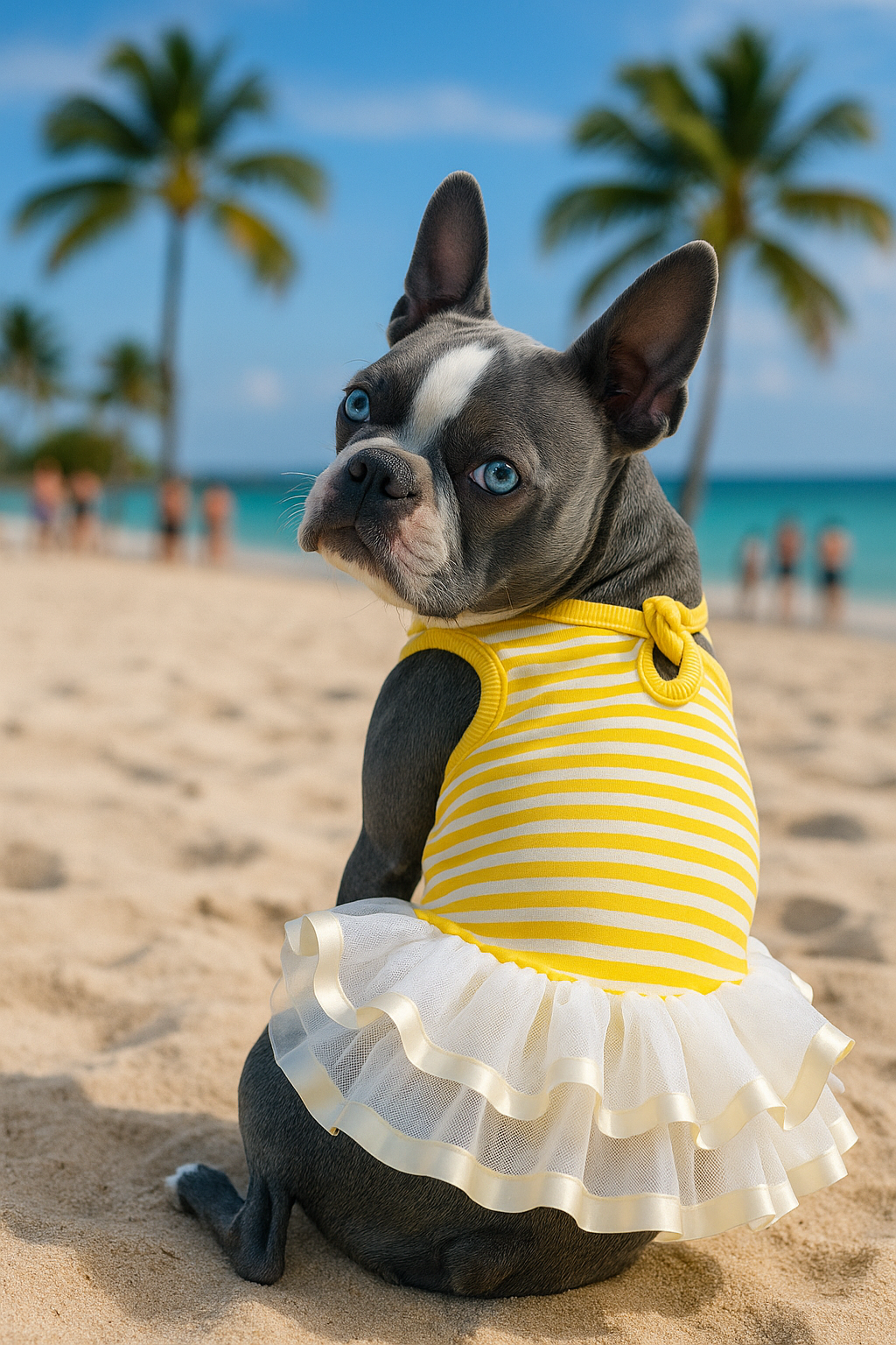 Parisian Pet Ballerina Dress for Dogs and Cats, Comfortable Sleeveless, Yellow with White Stripes