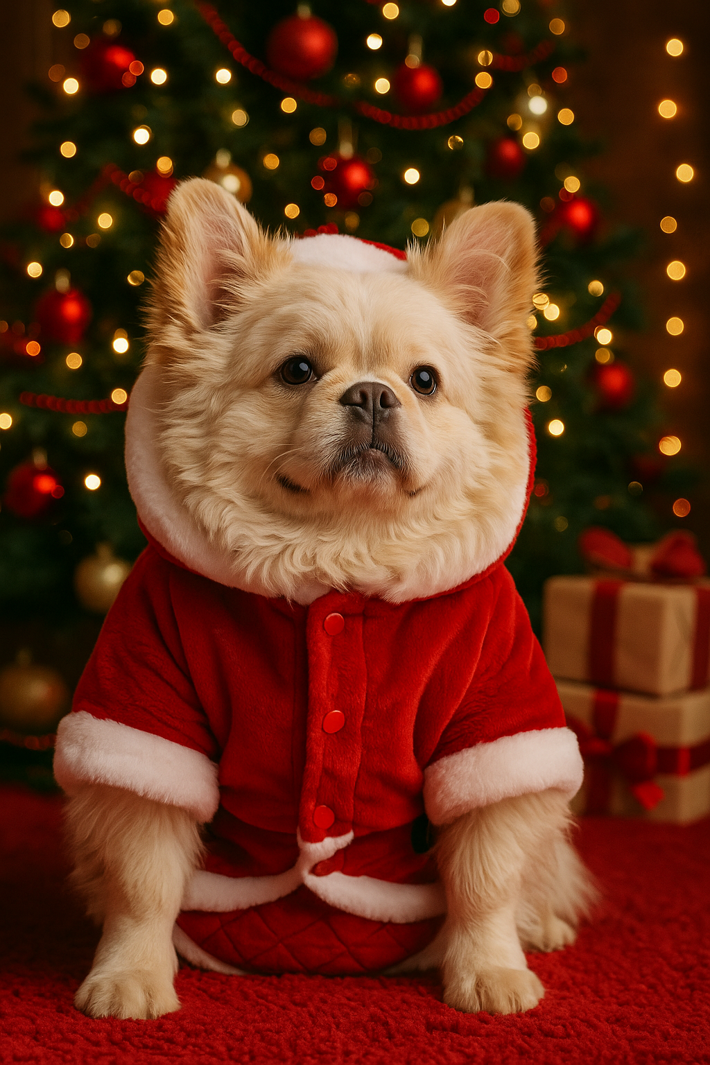 Parisian Pet Santa Claus Hoodie-Red