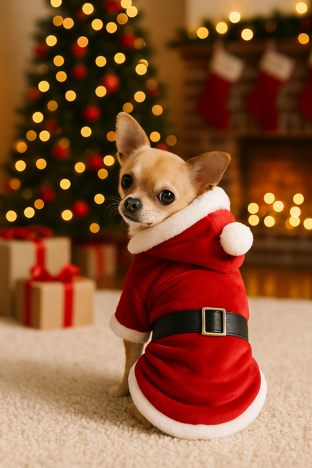 Parisian Pet Santa Claus Hoodie-Red
