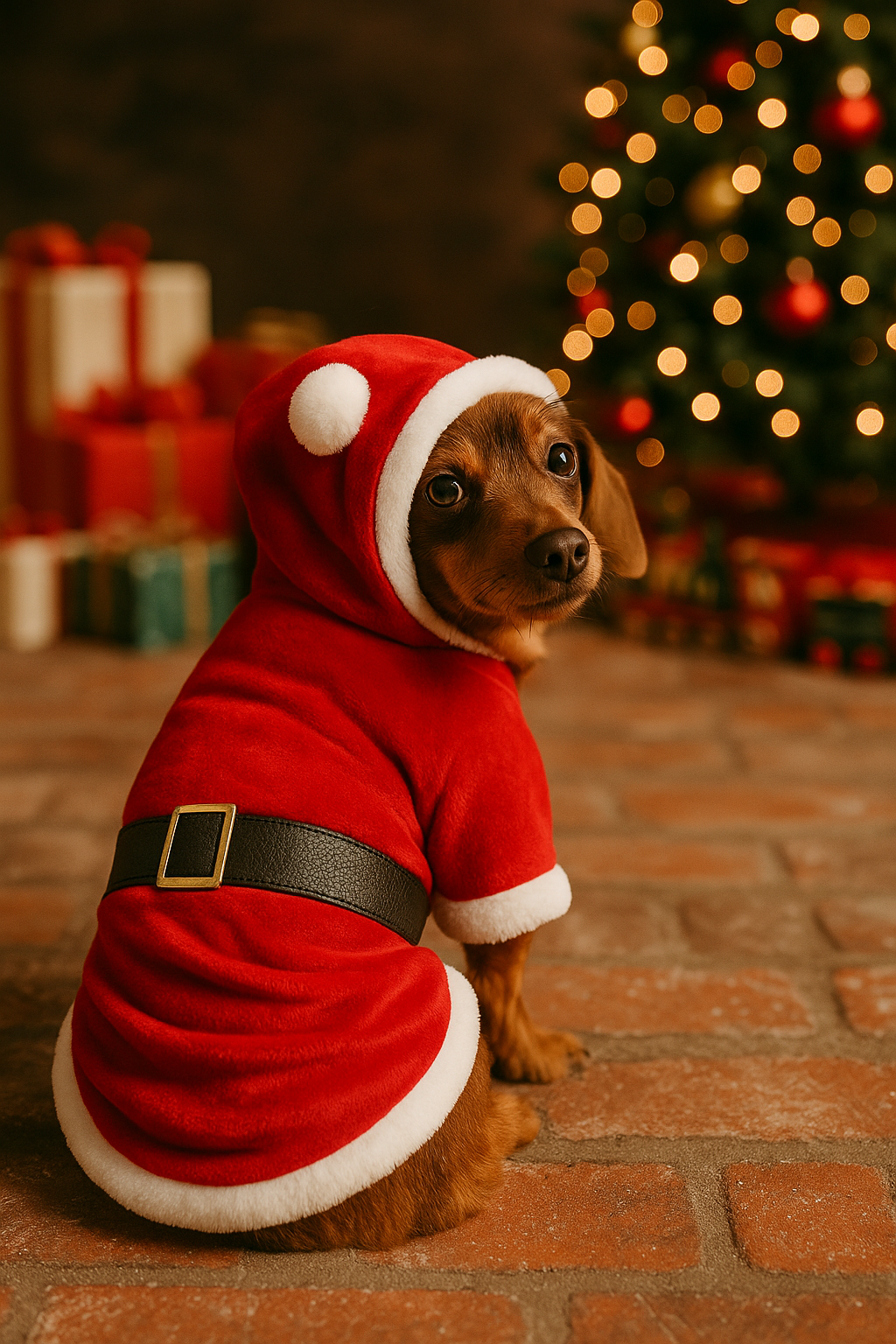 Parisian Pet Santa Claus Hoodie-Red