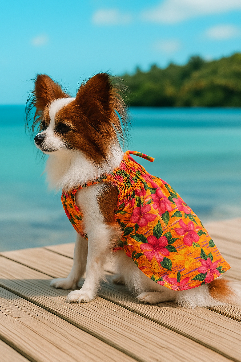 Parisian Pet Hawaiian Dress Dog & Cat Shirt  Island-Themed Vacation Pet Apparel  Orange