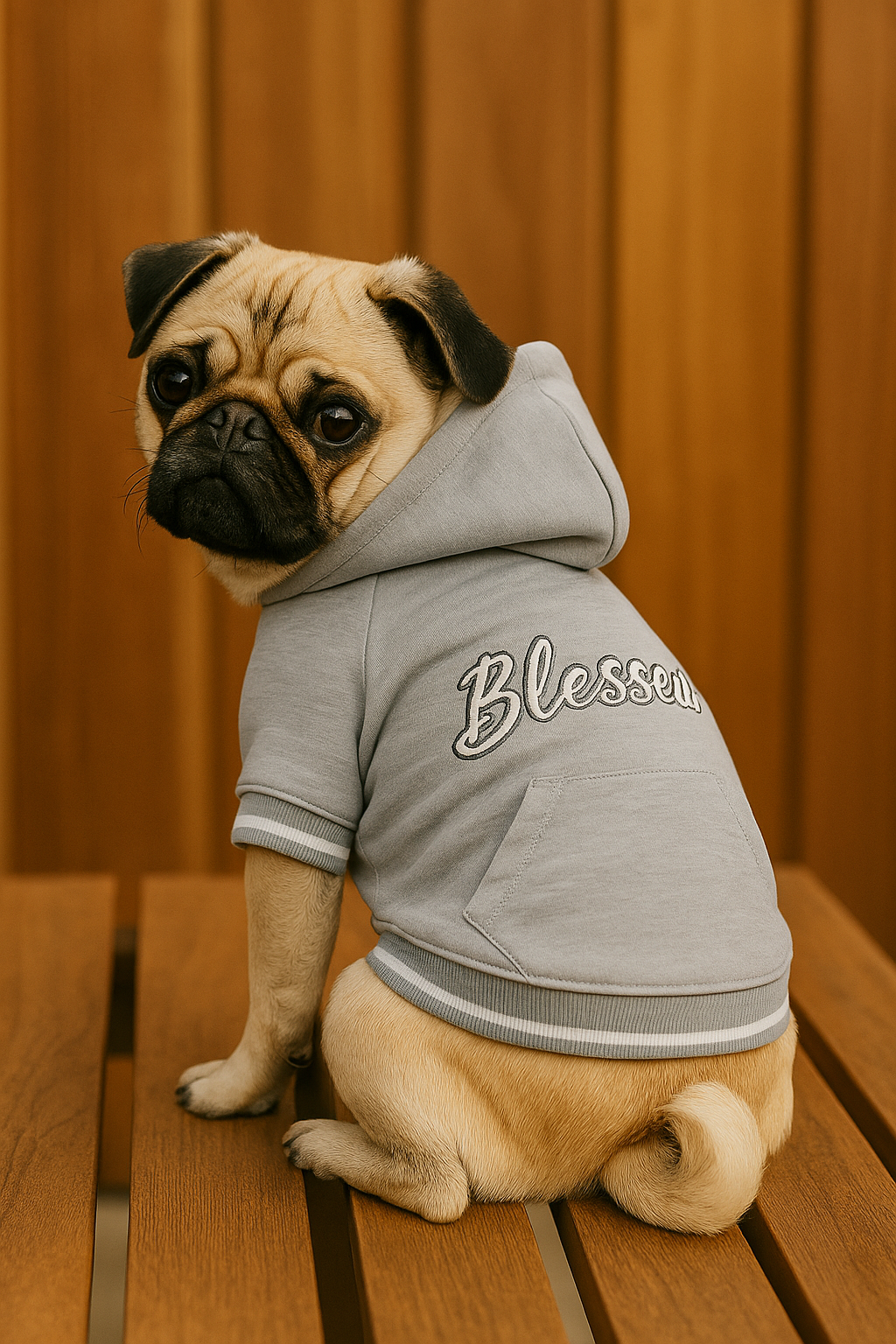 Parisian Pet Blessed Hoodie in Gray - Trendy Pet Hoodie for Dogs & Cats, Perfect for Fall & Winter
