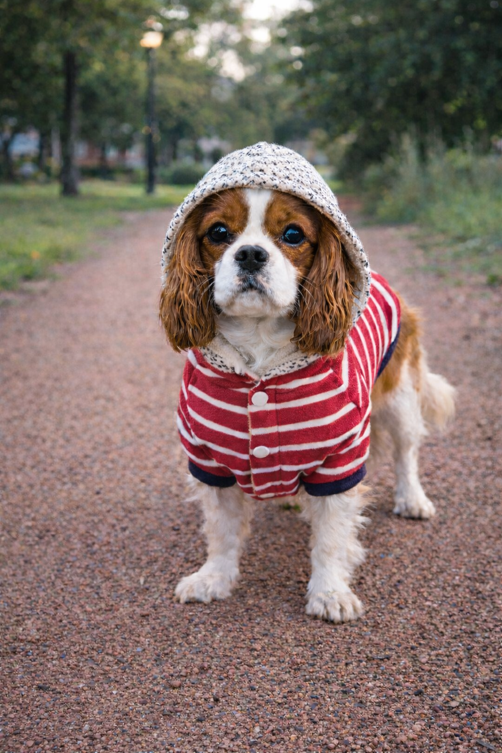 Parisian Pet Striped Pom Pom Hoodie-Red