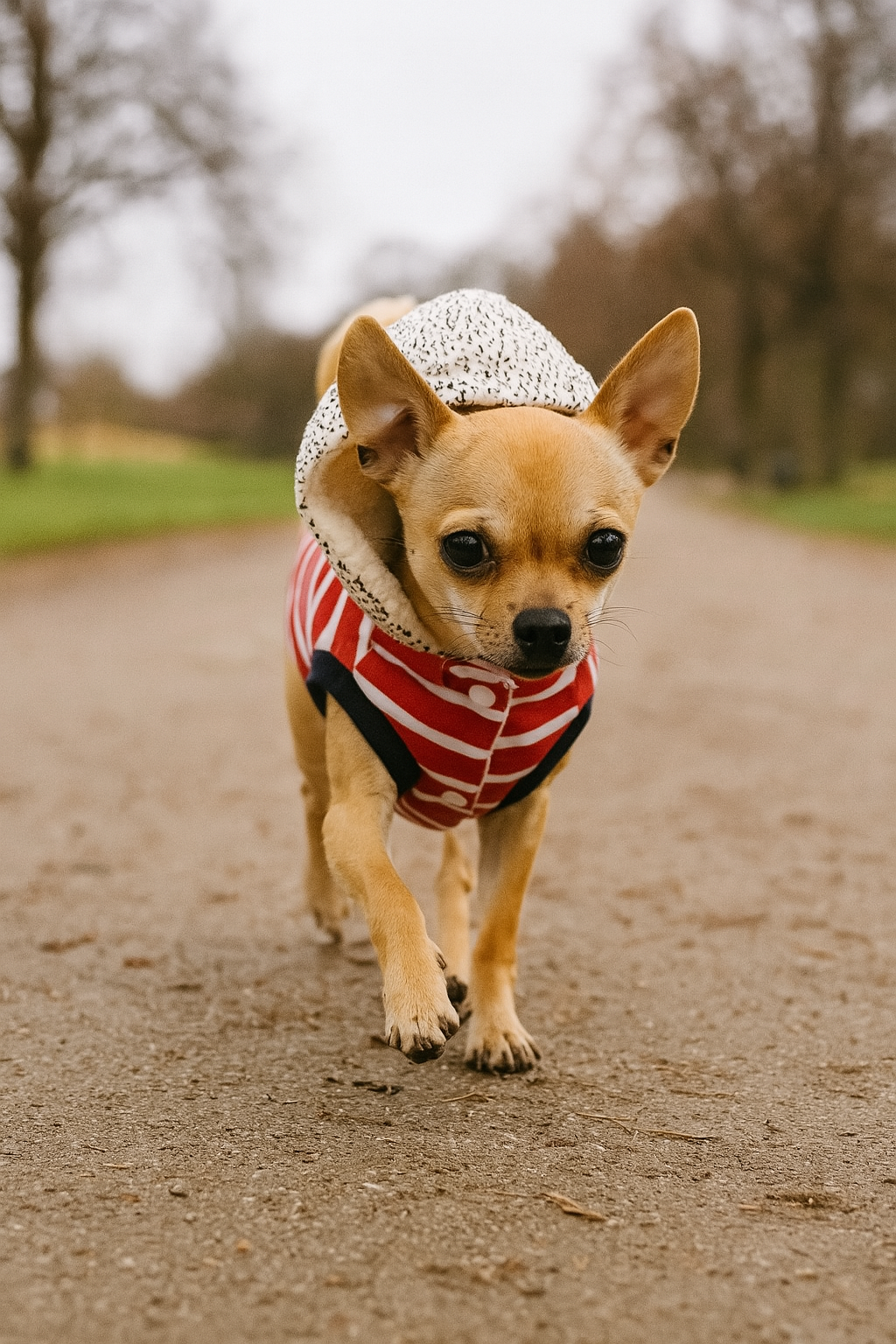 Parisian Pet Striped Pom Pom Hoodie-Red