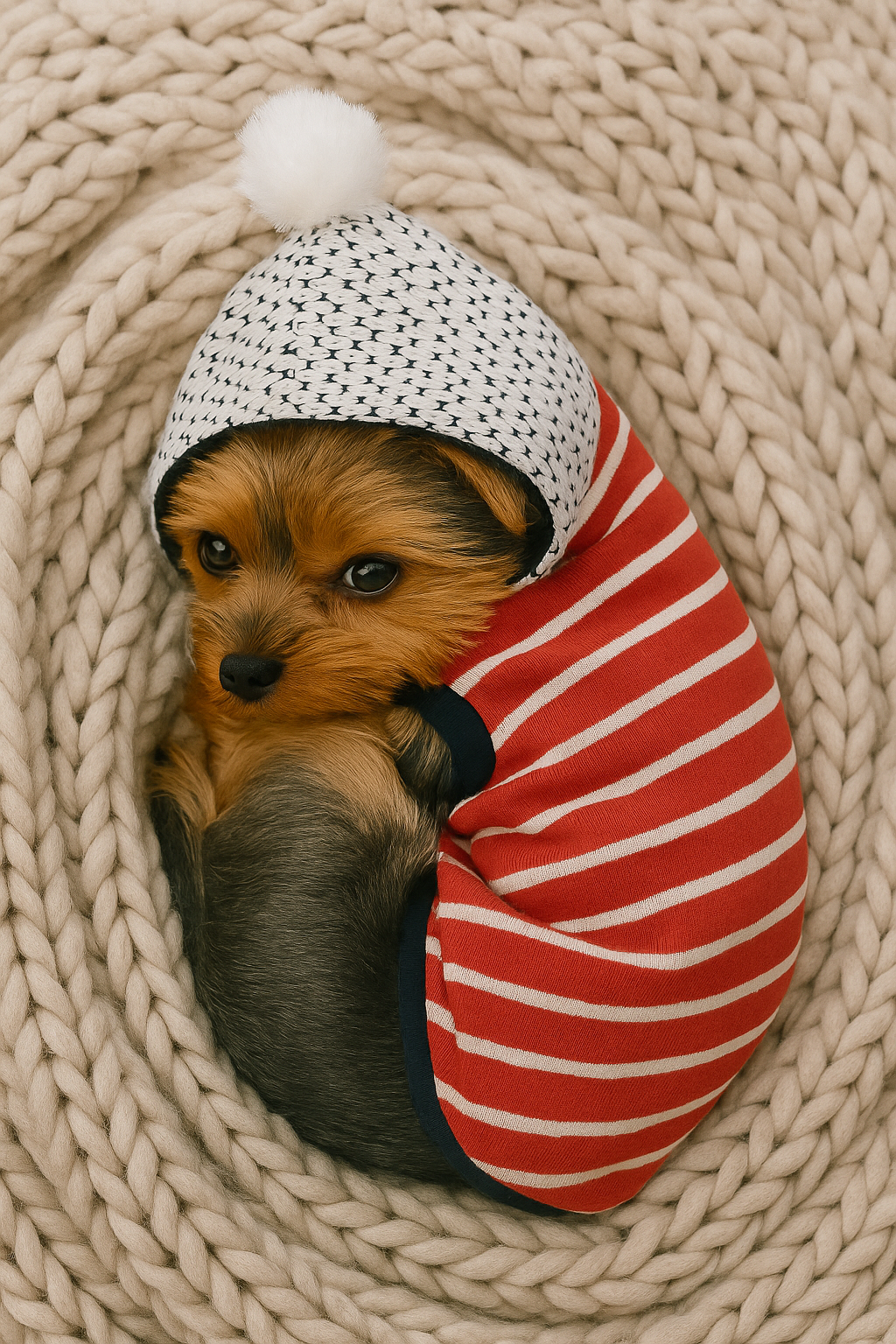 Parisian Pet Striped Pom Pom Hoodie-Red