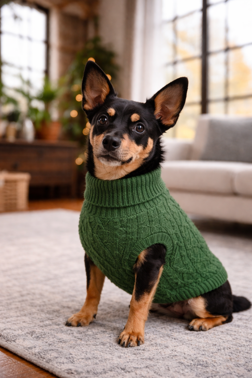 Parisian Pet Cable Knit Sweater-Green
