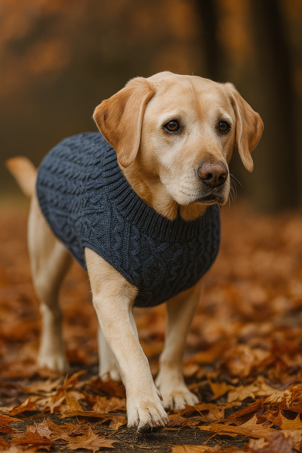 Parisian Pet Cable Knit Sweater - Warm & Stylish Pet Sweater in Navy Blue for Dogs & Cats
