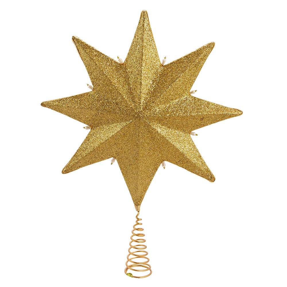 Kurt Adler 16-Inch Pearl and Gold Shimmer 8-Point Star Tree Topper