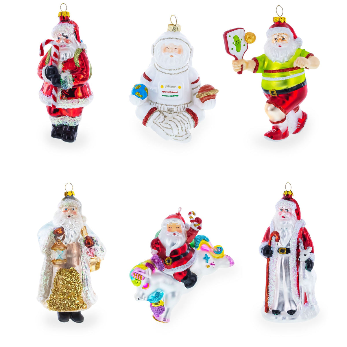Santa Claus Pilot in Helicopter - Festive Blown Glass Christmas Ornament