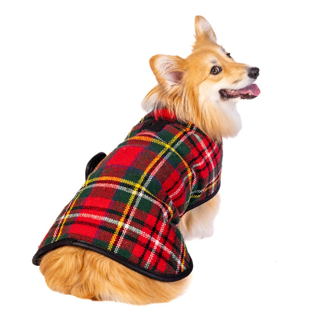 Chilly Dog Scotty Plaid Fleece-Lined Wool Dog Coat