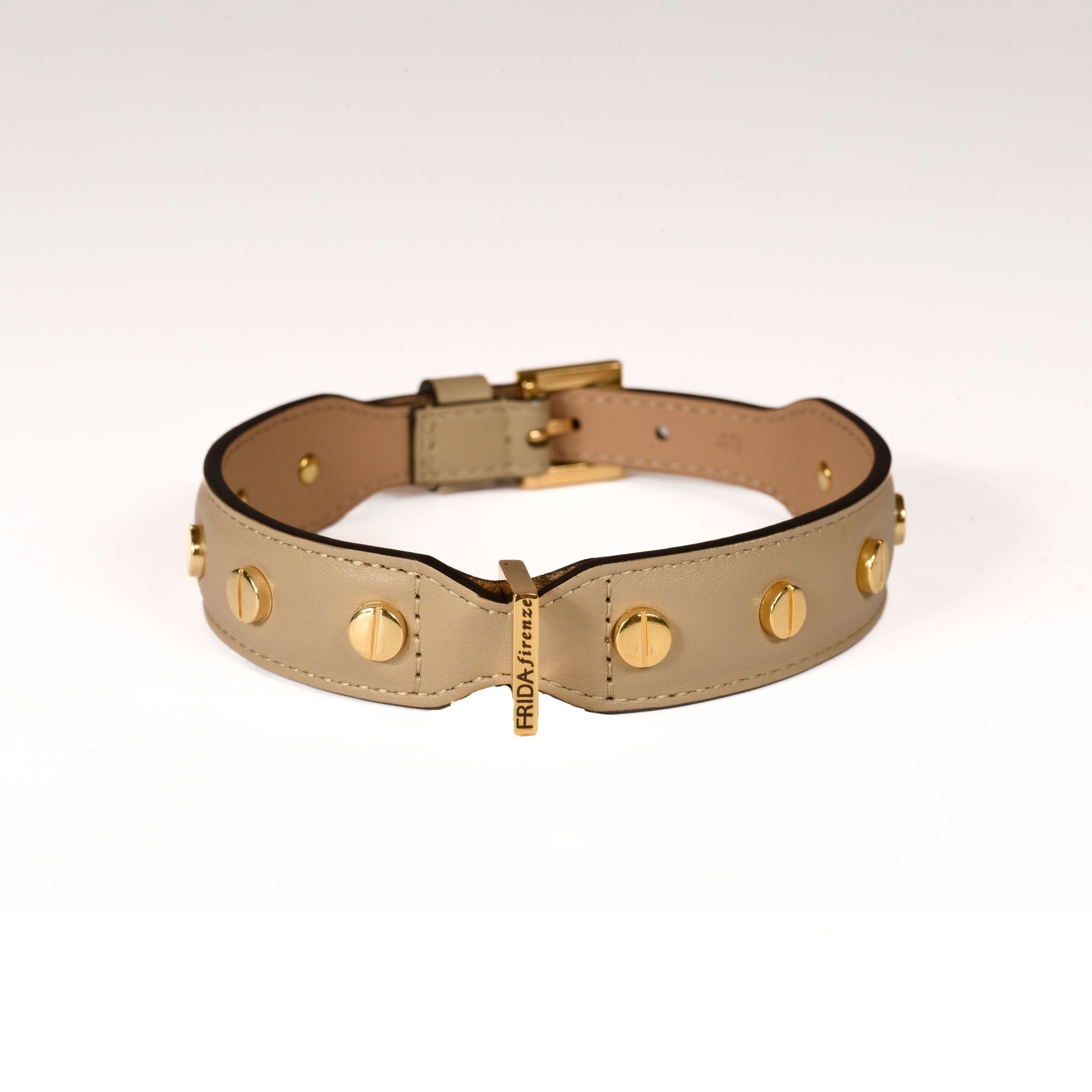 Leather Dog Collar in Mud - Stud Screw, Made in Italy