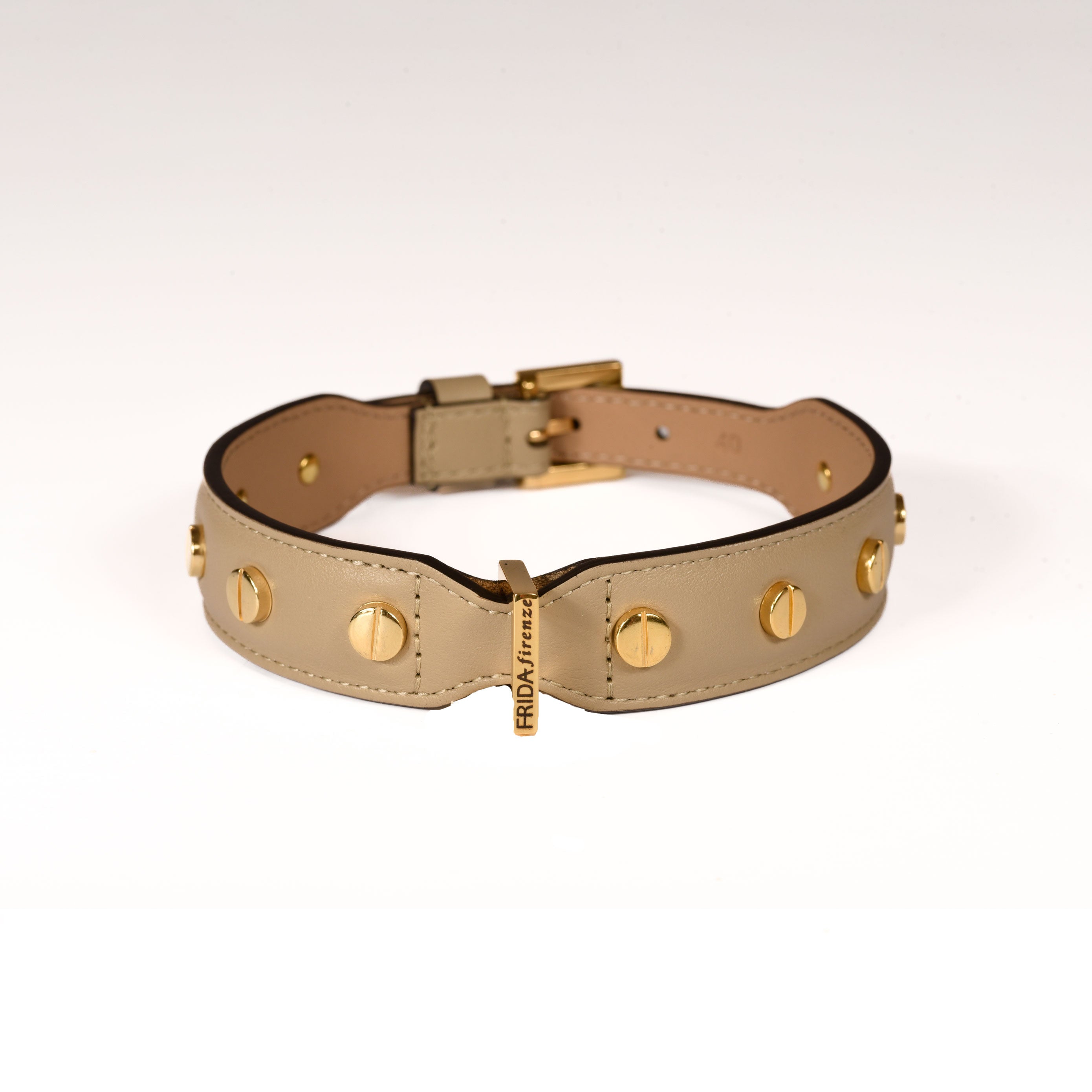 Leather Dog Collar in Mud - Stud Screw, Made in Italy