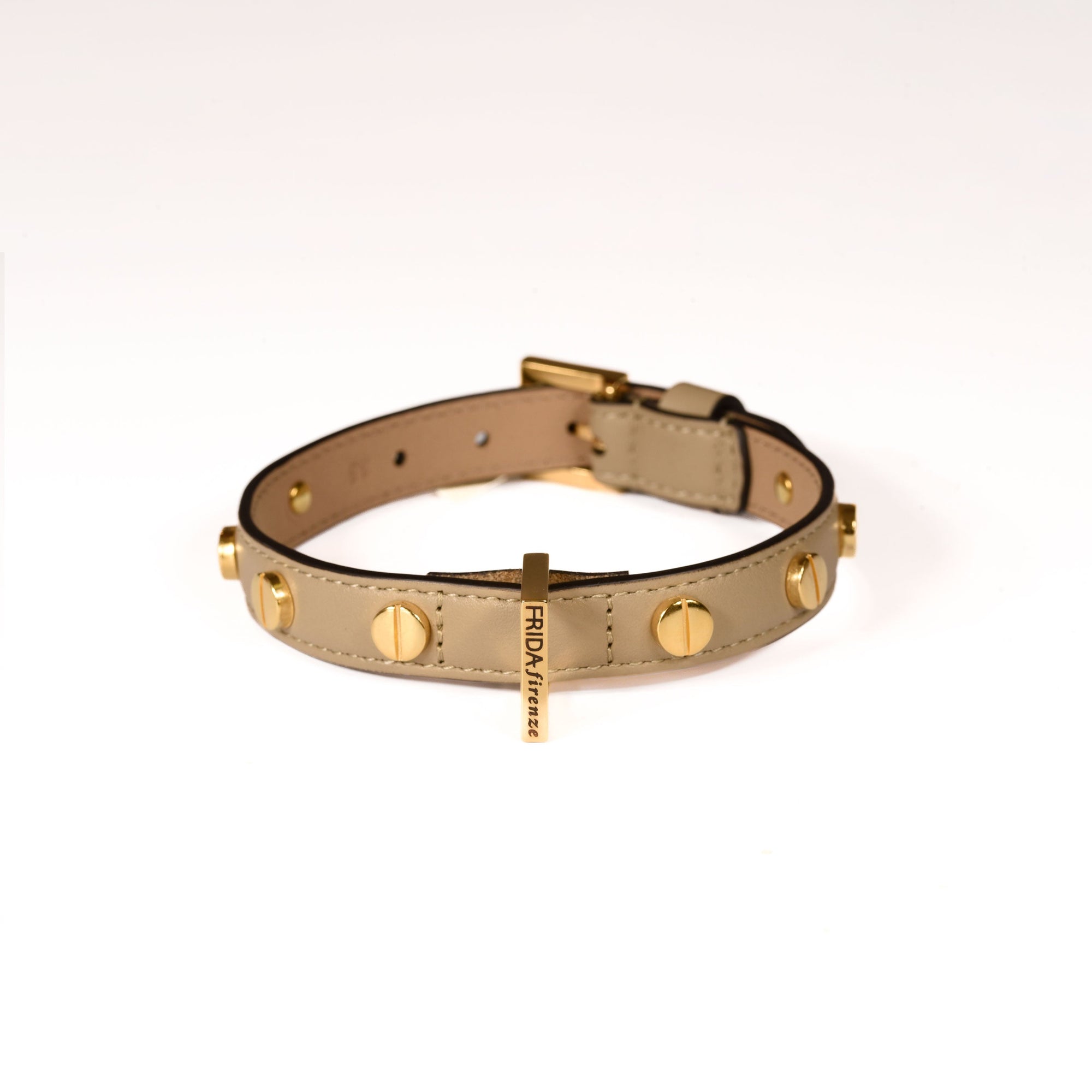 Leather Dog Collar in Mud - Stud Screw, Made in Italy