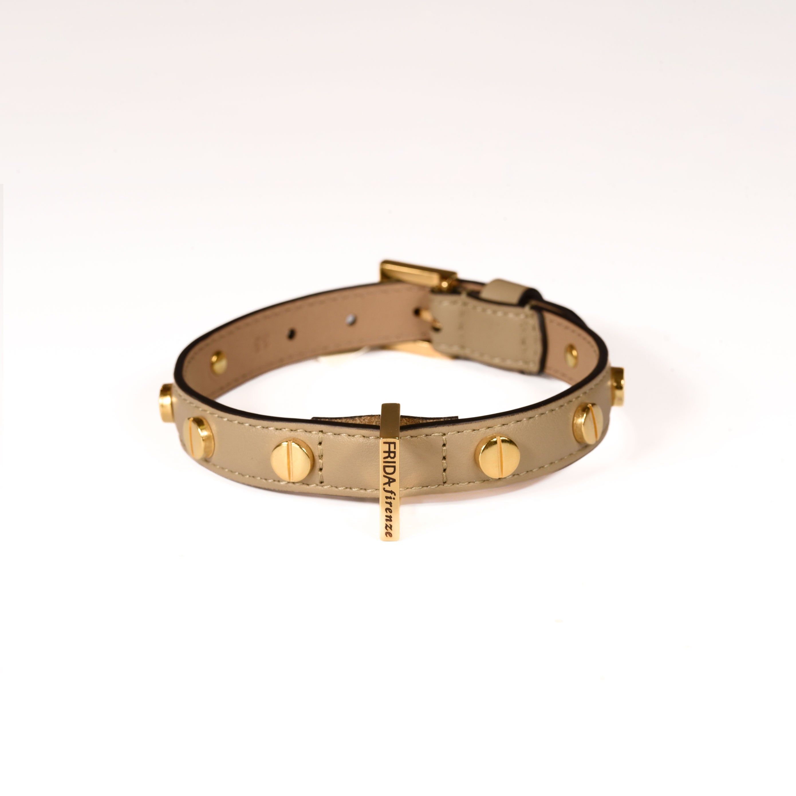 Leather Dog Collar in Mud - Stud Screw, Made in Italy