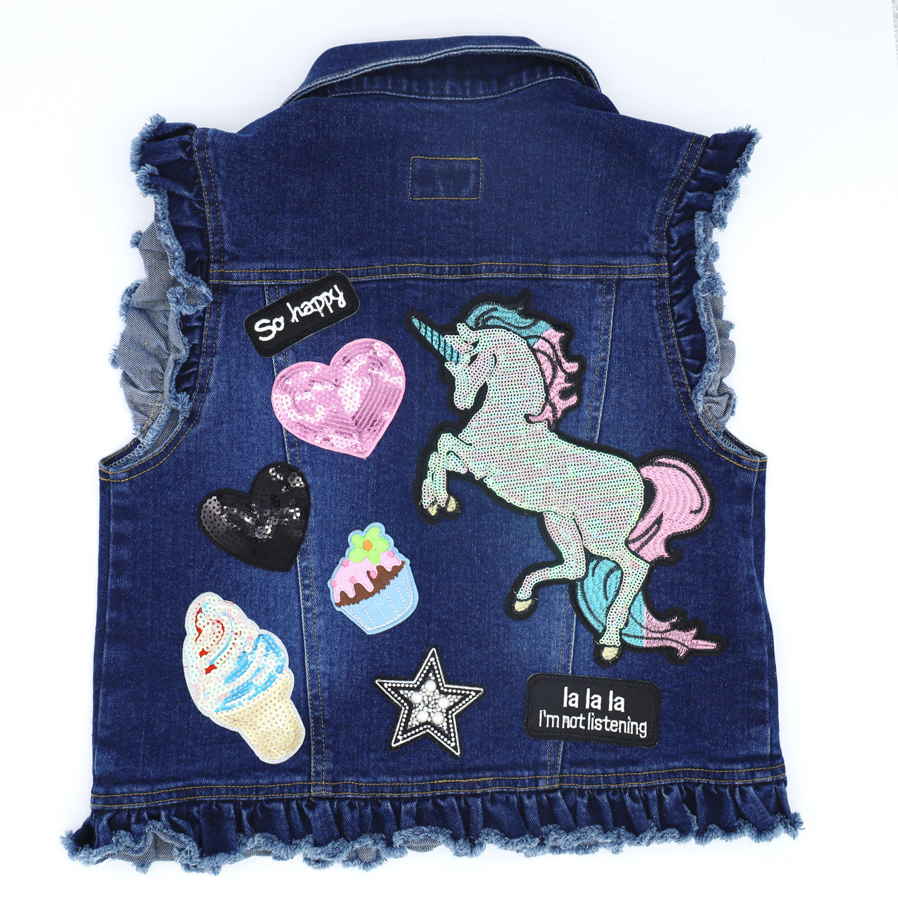 Sequin Unicorn Kids Denim Vest