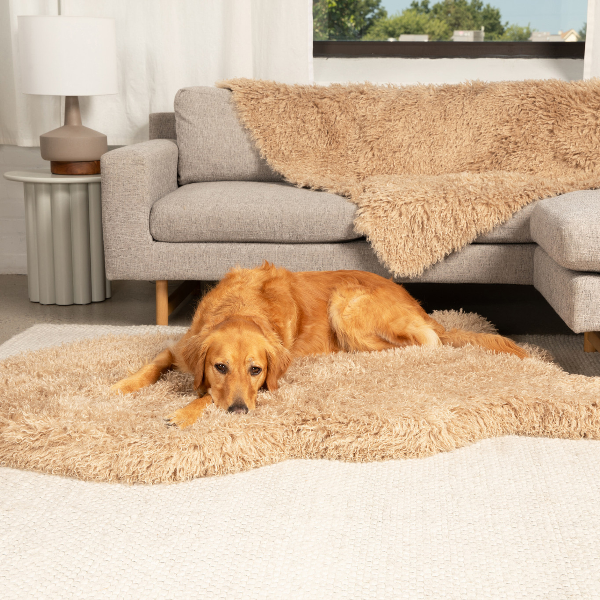 PupRug Luxe Faux Fur Orthopedic Dog Bed Plush Sheep Tan
