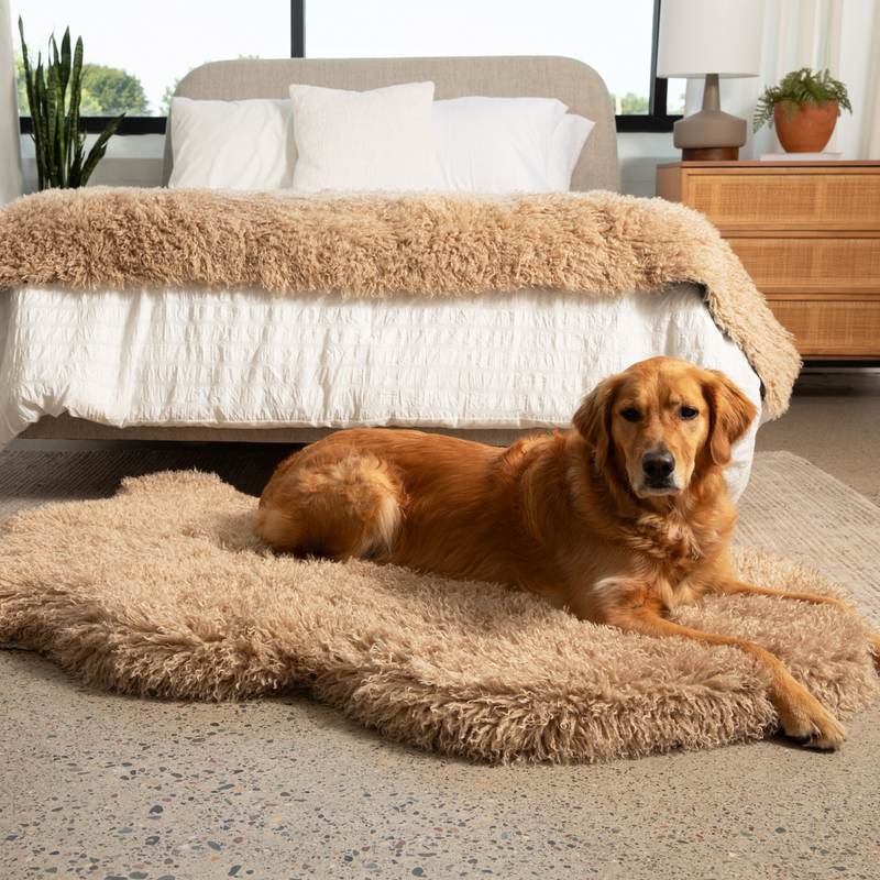 PupRug Luxe Faux Fur Orthopedic Dog Bed Plush Sheep Tan 