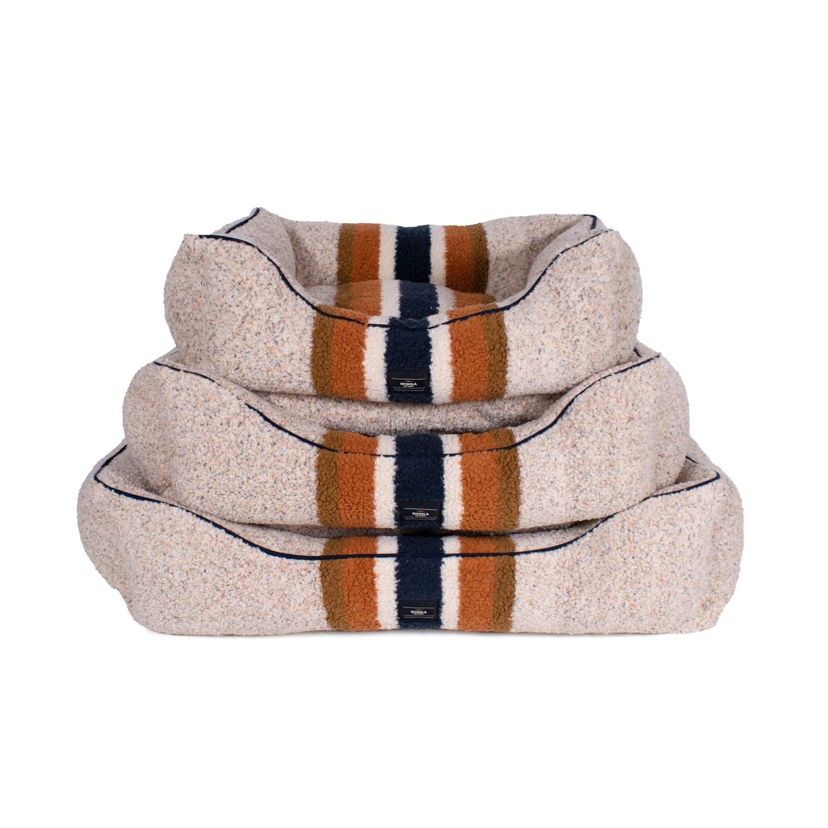 Shinola Brand Stripe Kuddle Berber Dog Bed Oatmeal premium pet product